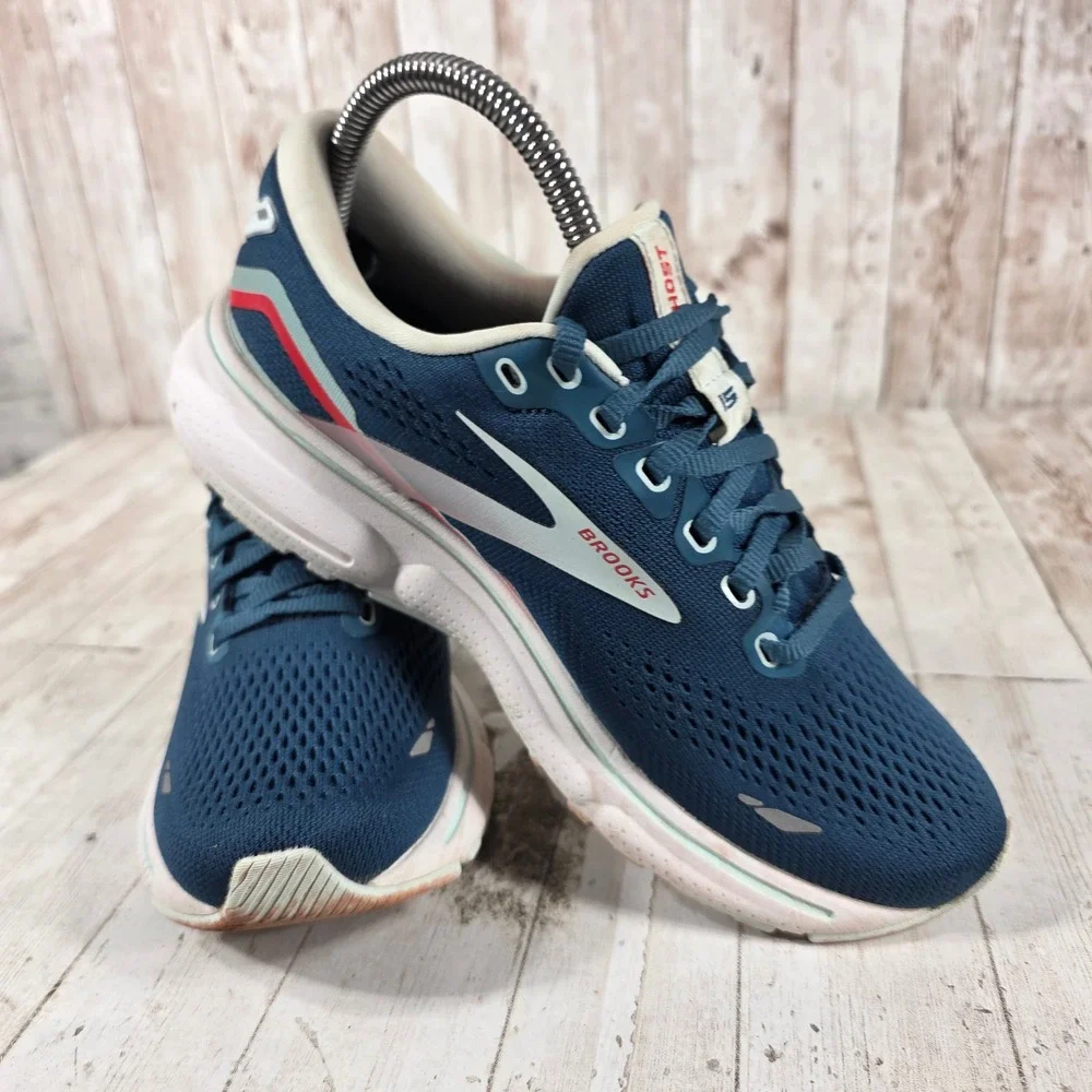 Brooks Ghost 15 Womens Running Shoes Navy Blue Red 1203801B497 Size 7 B Medium